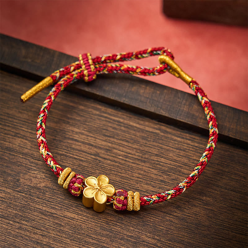 Buddha Stones Braccialetto di protezione con fiori e pesci koi, intrecciato a mano con cordino rosso. - Marrone - Con accessorio floreale - image 18