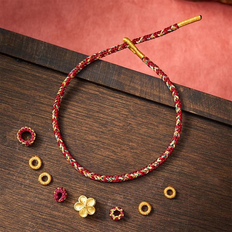 Buddha Stones Braccialetto di protezione con fiori e pesci koi, intrecciato a mano con cordino rosso. - image 21