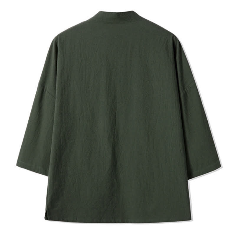 Buddha Stones Kimono da uomo in cotone e lino, stile vintage, con ricamo a gru, perfetto per l'autunno. - image 1