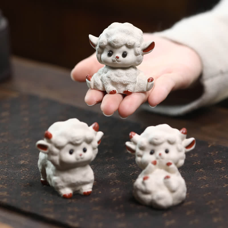 Buddha Stones Decorazione per animali domestici con simpatico portafortuna a forma di pecora dello zodiaco cinese in argilla viola - image 8