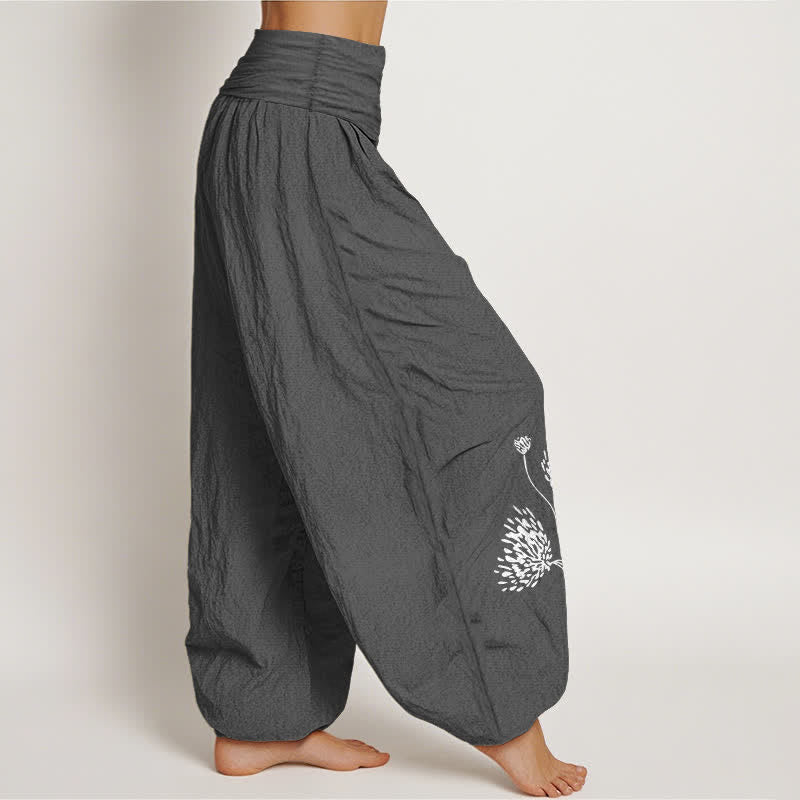 Buddha Stones Pantaloni harem da donna in puro cotone con fantasia botanica e vita elasticizzata. - image 12