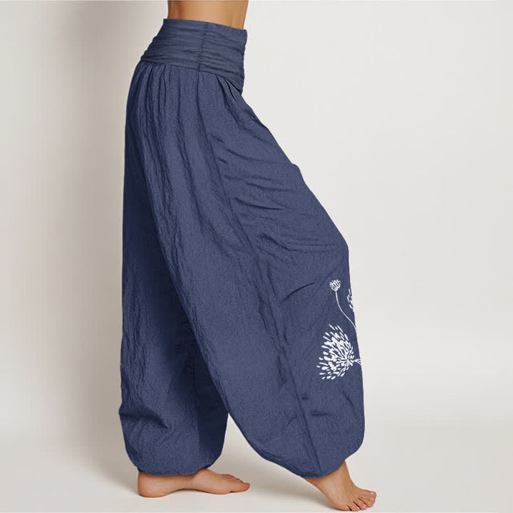Buddha Stones Pantaloni harem da donna in puro cotone con fantasia botanica e vita elasticizzata. - image 9