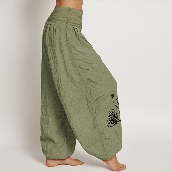 Buddha Stones Pantaloni harem da donna in puro cotone con fantasia botanica e vita elasticizzata. - image 15