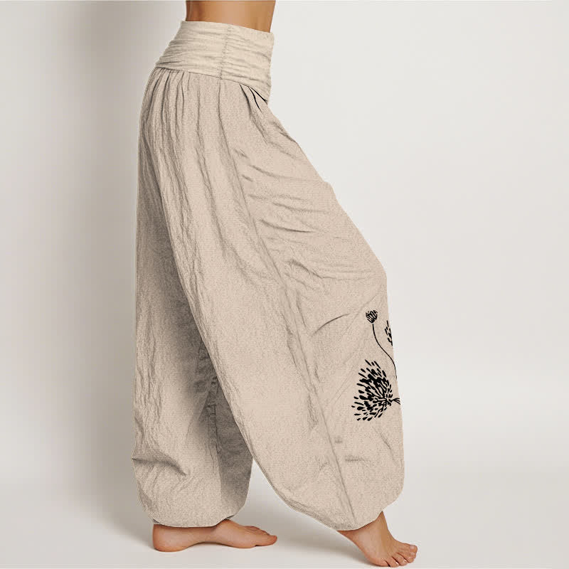 Buddha Stones Pantaloni harem da donna in puro cotone con fantasia botanica e vita elasticizzata. - image 1