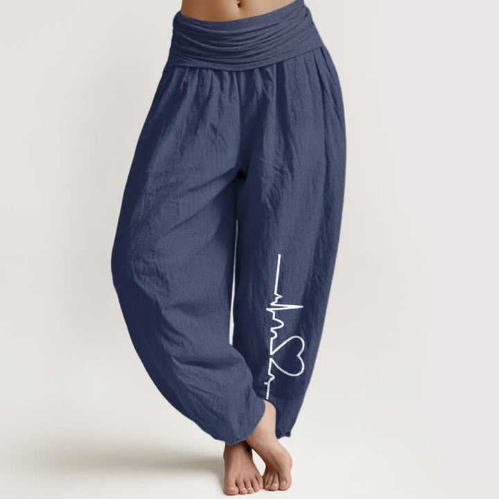 Buddha Stones Pantaloni harem da donna in puro cotone con motivo a cuori e vita elasticizzata. - Blu ardesia scuro - US16, UK/AU20, EU48 (3XL) - image 8