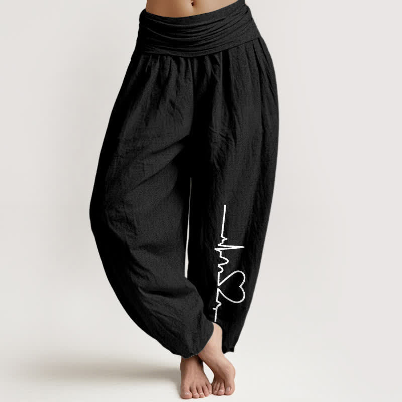 Buddha Stones Pantaloni harem da donna in puro cotone con motivo a cuori e vita elasticizzata. - Nero - US16, UK/AU20, EU48 (3XL) - image 5