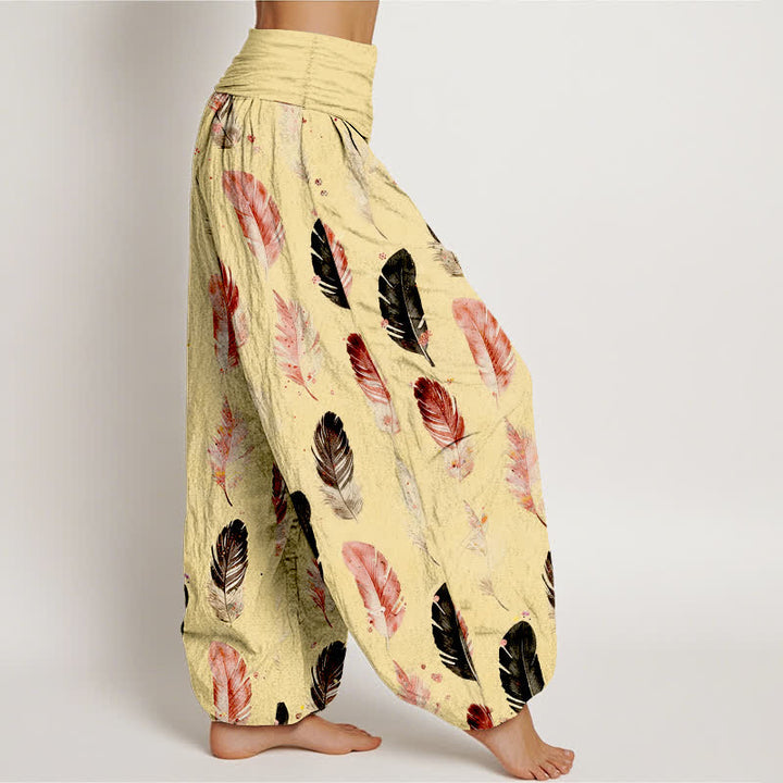 Buddha Stones Pantaloni harem da donna in puro cotone con fantasia a piume e vita elasticizzata - image 6