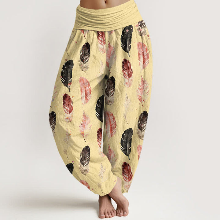Buddha Stones Pantaloni harem da donna in puro cotone con fantasia a piume e vita elasticizzata - Seta di mais - US16, UK/AU20, EU48 (3XL) - image 5