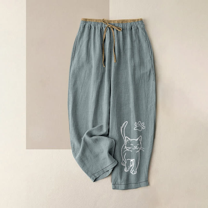 Buddha Stones Pantaloni da donna in puro cotone con elastico in vita e tasche, con fantasia di gatti fantasiosi. - Cadetto Blu - US16, UK/AU20, EU48 (3XL) - image 4