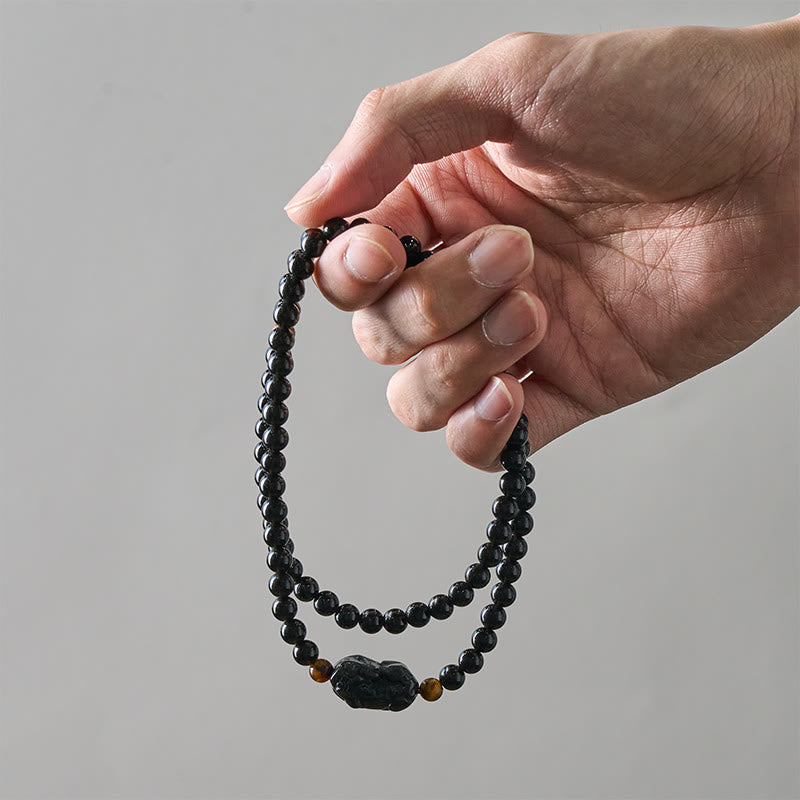 Buddha Stones Bracciale PiXiu con perline intagliate a mano in ossidiana arcobaleno e ossidiana nera, simbolo di ricchezza. - image 14