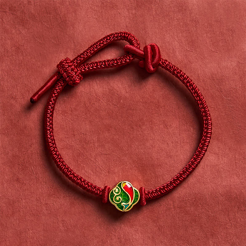 Buddha Stones Braccialetto regolabile con cordino intrecciato a doppia carpa koi, fatto a mano con filo rosso. - image 1