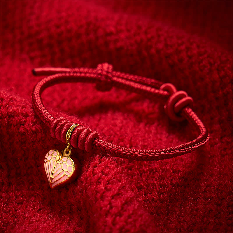 Buddha Stones Braccialetto portafortuna con ciondolo a forma di cuore e cordino rosso intrecciato, fatto a mano. - image 2