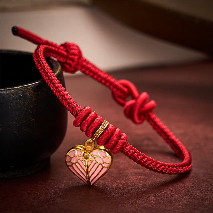 Buddha Stones Braccialetto portafortuna con ciondolo a forma di cuore e cordino rosso intrecciato, fatto a mano. - image 3