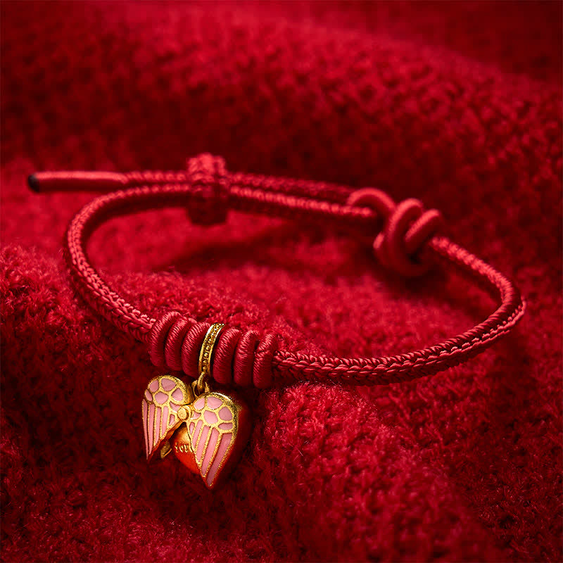 Buddha Stones Braccialetto portafortuna con ciondolo a forma di cuore e cordino rosso intrecciato, fatto a mano. - image 4