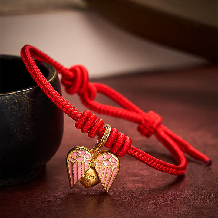 Buddha Stones Braccialetto portafortuna con ciondolo a forma di cuore e cordino rosso intrecciato, fatto a mano. - Rosso - 5,91-7,48 pollici (15-19 cm) - image 9