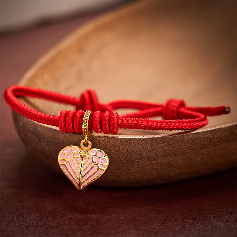 Buddha Stones Braccialetto portafortuna con ciondolo a forma di cuore e cordino rosso intrecciato, fatto a mano. - image 14
