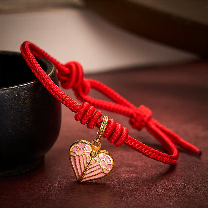 Buddha Stones Braccialetto portafortuna con ciondolo a forma di cuore e cordino rosso intrecciato, fatto a mano. - image 12