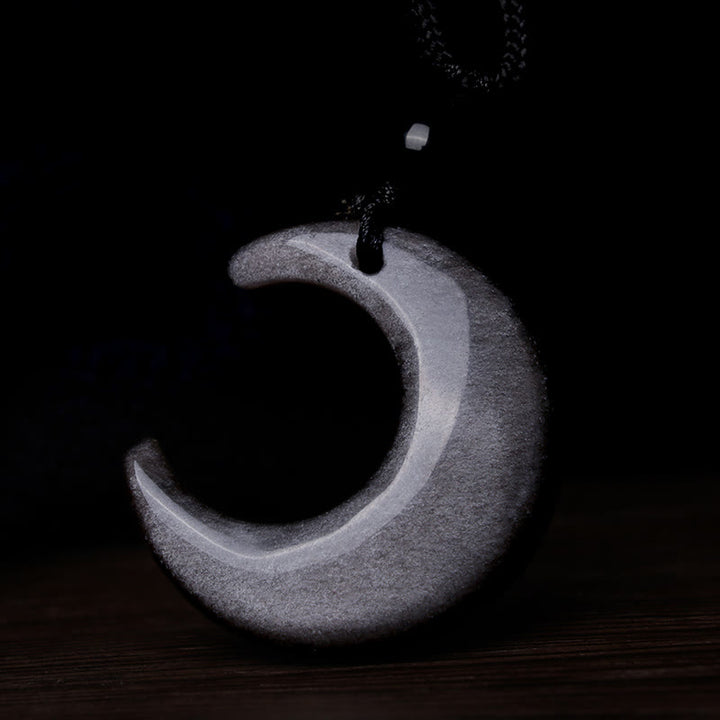 Buddha Stones Argento Naturale Lucentezza Ossidiana Selenite Cristallo Mezzaluna Yin Yang Coppia Protezione Collana Pendente - image 5