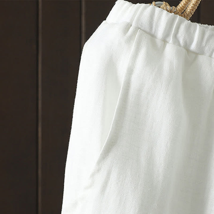 Buddha Stones Pantaloni estivi casual minimalisti con coulisse in cotone e lino tinta unita, modello alla caviglia, da donna, a gamba dritta con tasca. - image 10