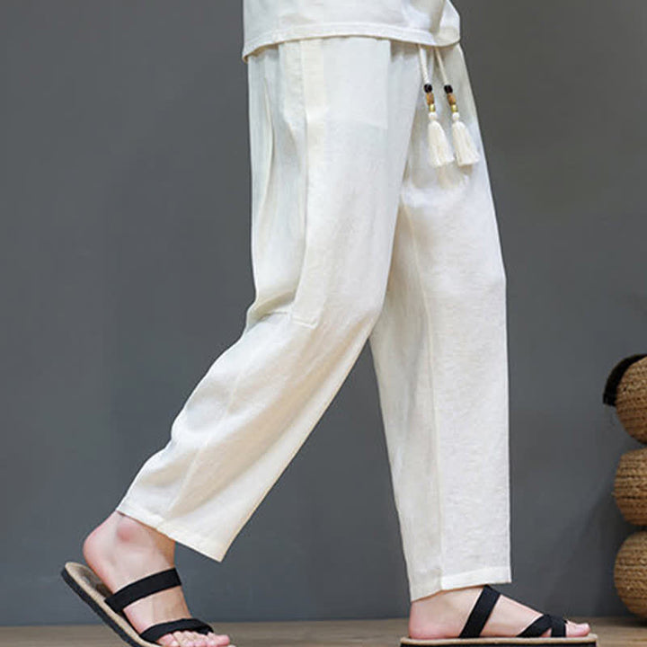 Pantaloni da uomo a gamba dritta, minimalisti, estivi, casual, con coulisse e tasca, con motivo Buddha Stones. - image 11