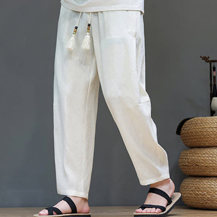 Pantaloni da uomo a gamba dritta, minimalisti, estivi, casual, con coulisse e tasca, con motivo Buddha Stones. - image 12