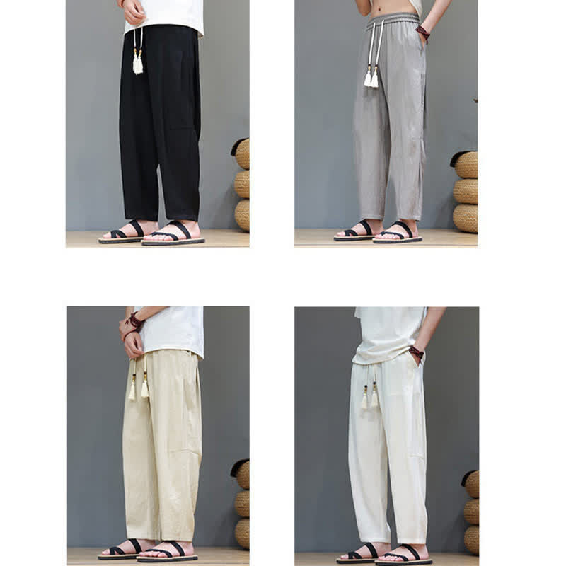 Pantaloni da uomo a gamba dritta, minimalisti, estivi, casual, con coulisse e tasca, con motivo Buddha Stones. - image 35