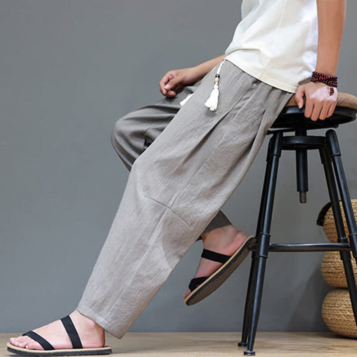 Pantaloni da uomo a gamba dritta, minimalisti, estivi, casual, con coulisse e tasca, con motivo Buddha Stones. - image 2