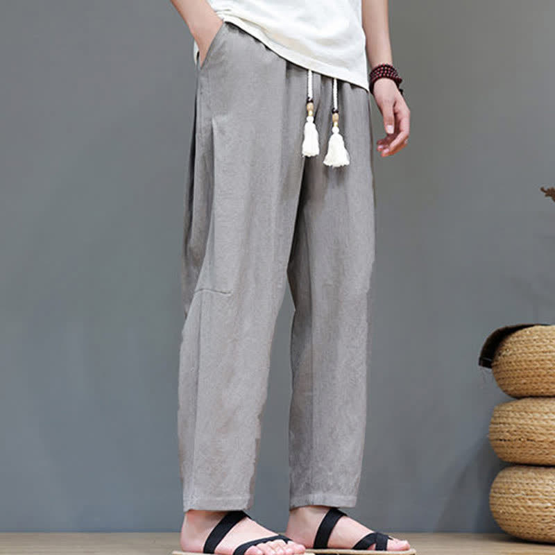 Pantaloni da uomo a gamba dritta, minimalisti, estivi, casual, con coulisse e tasca, con motivo Buddha Stones. - image 4