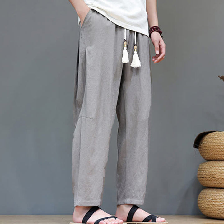 Pantaloni da uomo a gamba dritta, minimalisti, estivi, casual, con coulisse e tasca, con motivo Buddha Stones. - image 4