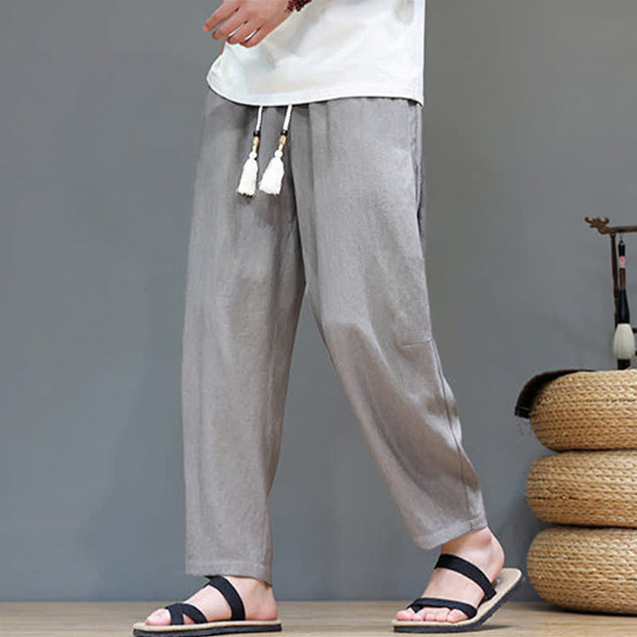 Pantaloni da uomo a gamba dritta, minimalisti, estivi, casual, con coulisse e tasca, con motivo Buddha Stones. - image 7