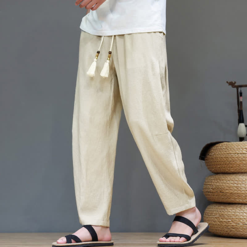 Pantaloni da uomo a gamba dritta, minimalisti, estivi, casual, con coulisse e tasca, con motivo Buddha Stones. - image 33