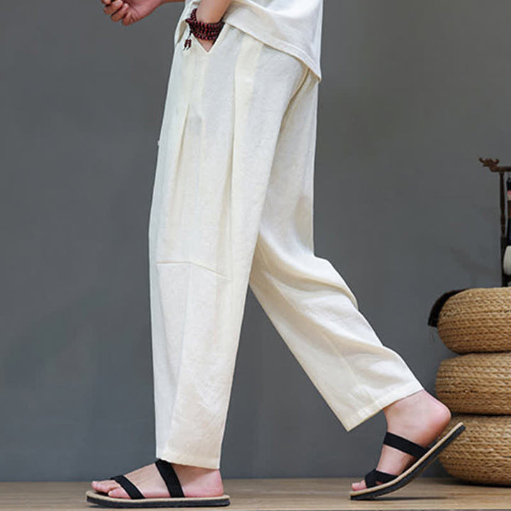 Pantaloni da uomo a gamba dritta, minimalisti, estivi, casual, con coulisse e tasca, con motivo Buddha Stones. - image 14