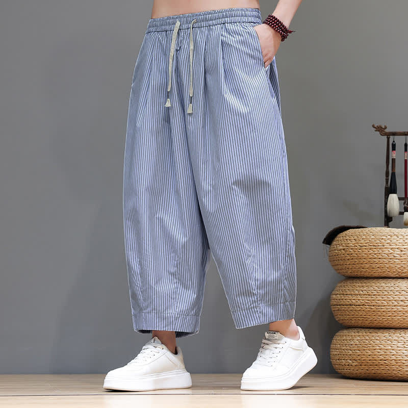 Pantaloni Capri estivi casual con coulisse e righe, modello Buddha Stones, pantaloni harem da uomo con tasca - AliceBlue - US/UK/AU46, EU56 (5XL) - image 10