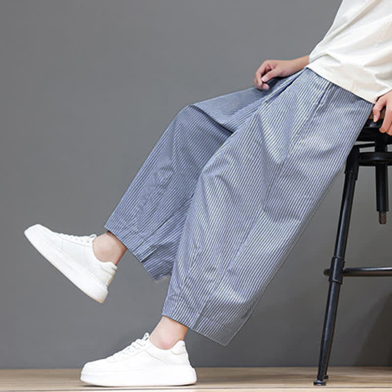 Pantaloni Capri estivi casual con coulisse e righe, modello Buddha Stones, pantaloni harem da uomo con tasca - image 11