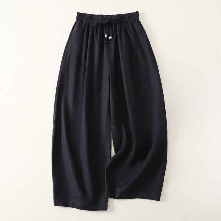 Buddha Stones Pantaloni estivi casual minimalisti con coulisse, tinta unita, a gamba larga e tasche, da donna. - Blu mezzanotte - US8-10, UK/AU12-14, EU40-42 (2XL) - image 4