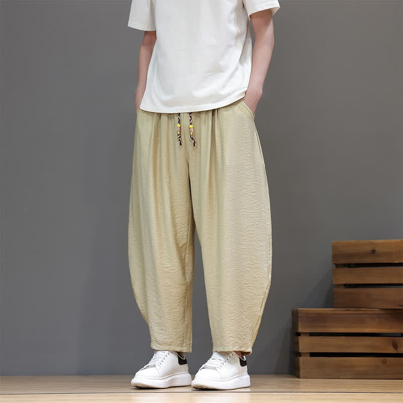Buddha Stones Pantaloni corti estivi casual minimalisti con coulisse, modello harem da uomo con tasca - Cachi - US/UK/AU46, EU56 (5XL) - image 28