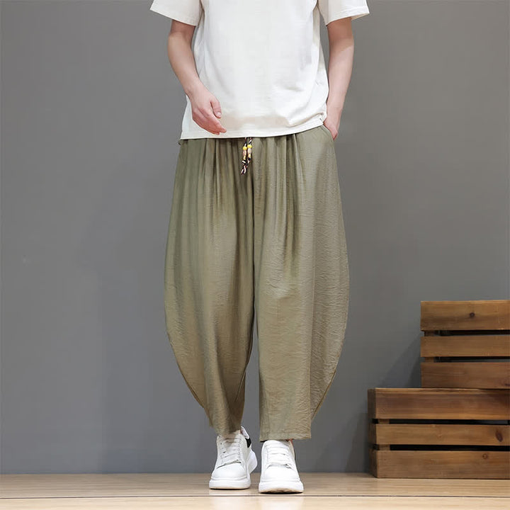 Buddha Stones Pantaloni corti estivi casual minimalisti con coulisse, modello harem da uomo con tasca - image 27