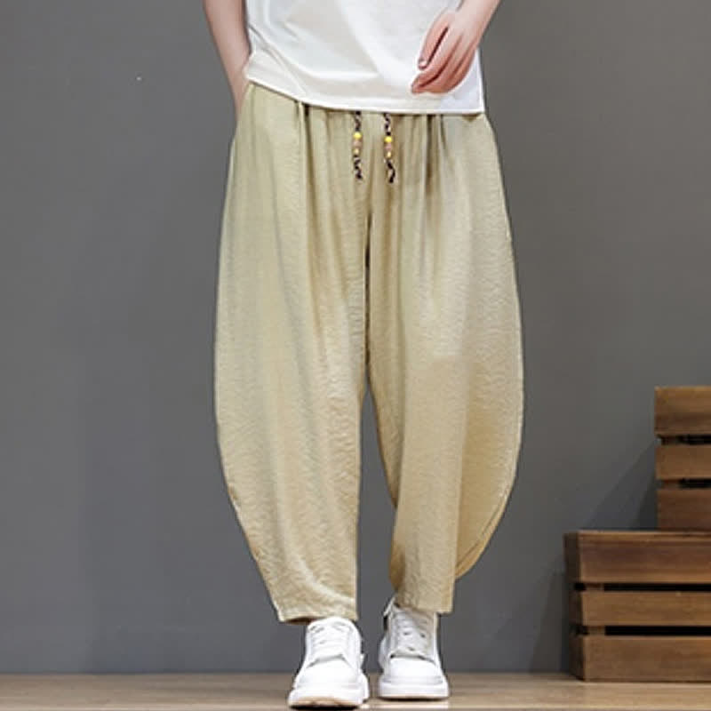 Buddha Stones Pantaloni corti estivi casual minimalisti con coulisse, modello harem da uomo con tasca - image 30