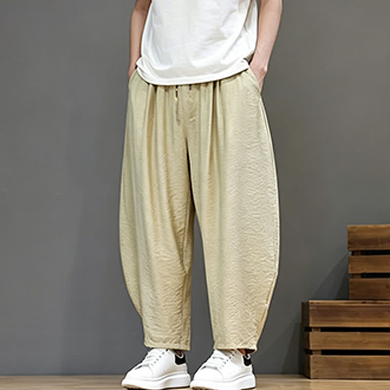 Buddha Stones Pantaloni corti estivi casual minimalisti con coulisse, modello harem da uomo con tasca - image 36