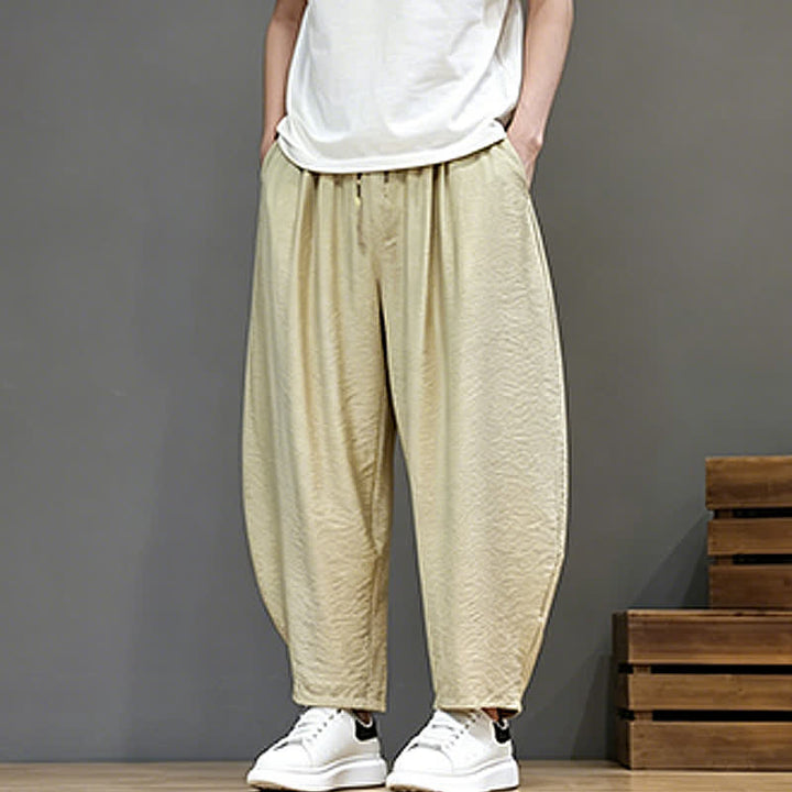 Buddha Stones Pantaloni corti estivi casual minimalisti con coulisse, modello harem da uomo con tasca - image 36