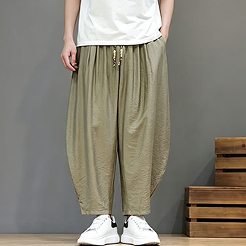 Buddha Stones Pantaloni corti estivi casual minimalisti con coulisse, modello harem da uomo con tasca - image 21