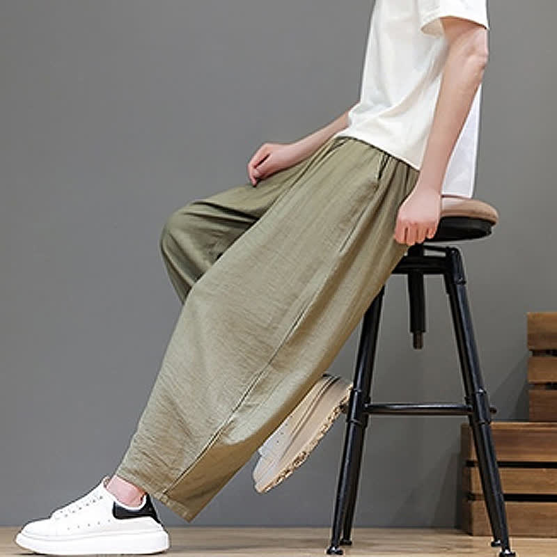 Buddha Stones Pantaloni corti estivi casual minimalisti con coulisse, modello harem da uomo con tasca - image 22