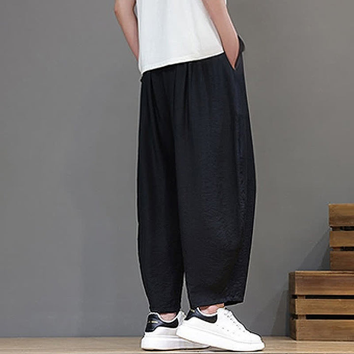 Buddha Stones Pantaloni corti estivi casual minimalisti con coulisse, modello harem da uomo con tasca - image 15