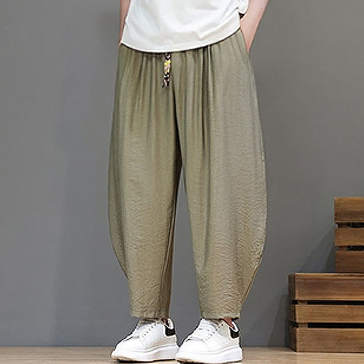 Buddha Stones Pantaloni corti estivi casual minimalisti con coulisse, modello harem da uomo con tasca - image 19