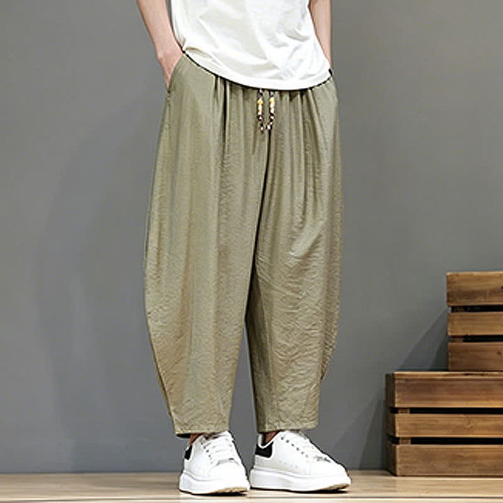 Buddha Stones Pantaloni corti estivi casual minimalisti con coulisse, modello harem da uomo con tasca - image 26