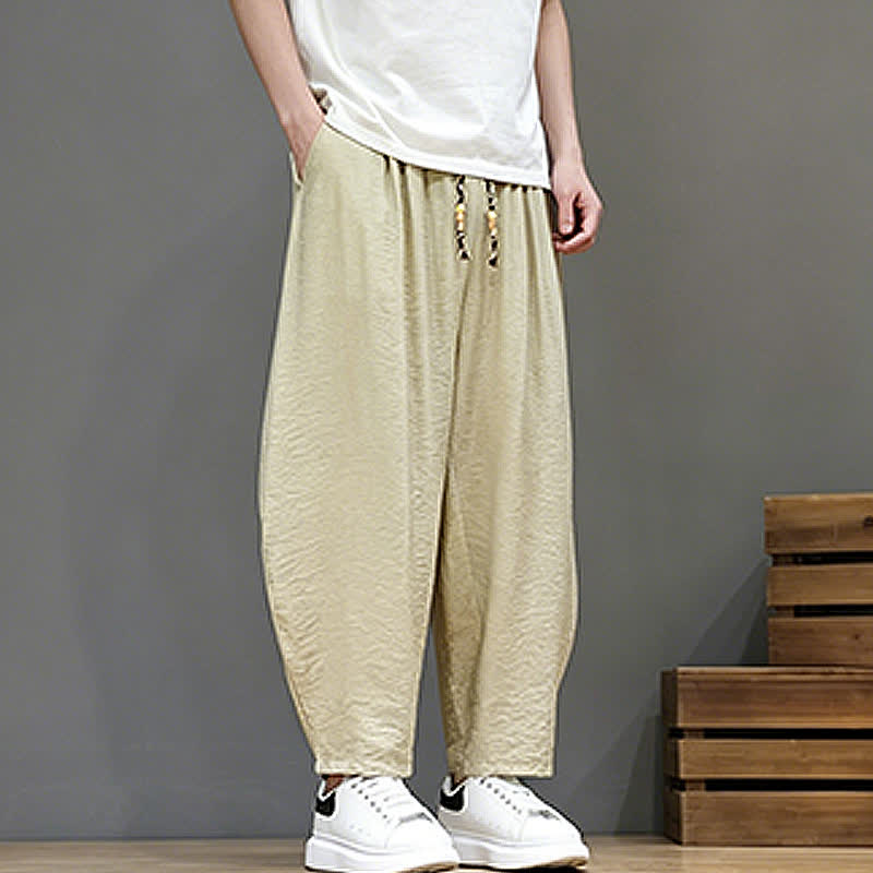 Buddha Stones Pantaloni corti estivi casual minimalisti con coulisse, modello harem da uomo con tasca - image 37