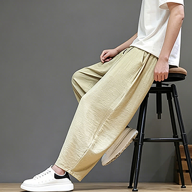 Buddha Stones Pantaloni corti estivi casual minimalisti con coulisse, modello harem da uomo con tasca - image 38