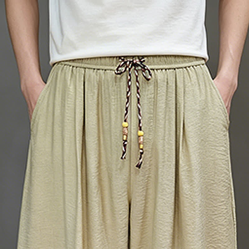 Buddha Stones Pantaloni corti estivi casual minimalisti con coulisse, modello harem da uomo con tasca - image 40