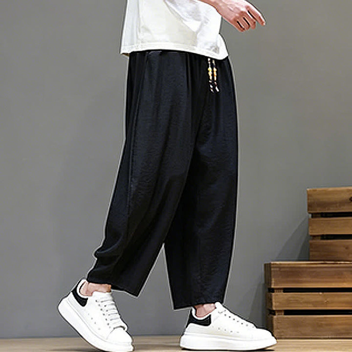 Buddha Stones Pantaloni corti estivi casual minimalisti con coulisse, modello harem da uomo con tasca - image 16