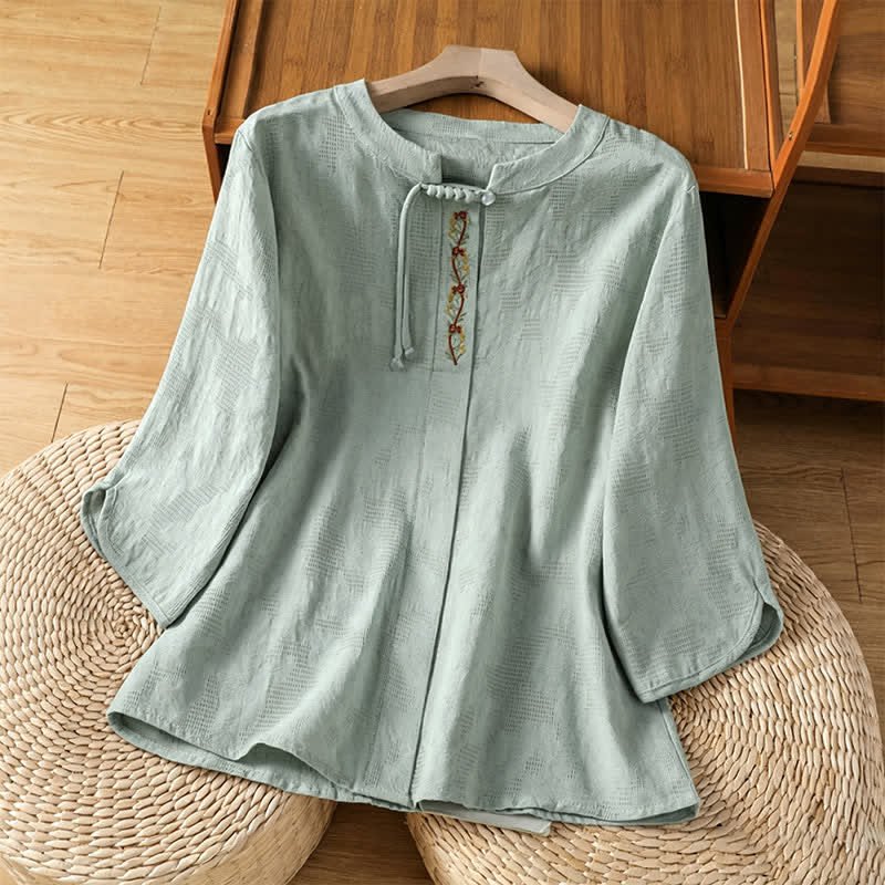 Buddha Stones Camicetta da donna a maniche corte, tinta unita, stile boho-chic, con ricami e coulisse, ideale per l'estate. - Verde pallido - US12, UK/AU16, EU44 (3XL) - image 0